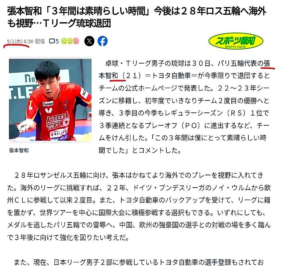 关于中国乒乓球队险胜法国乒乓球队，张本智和关键制胜的信息